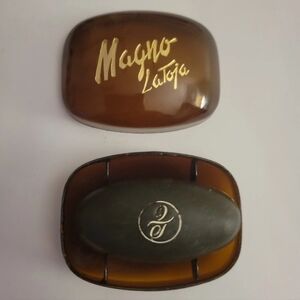 Vintage Magno La Toja Black Glycerin Soap Travel Size In Amber Case Mineral Salt